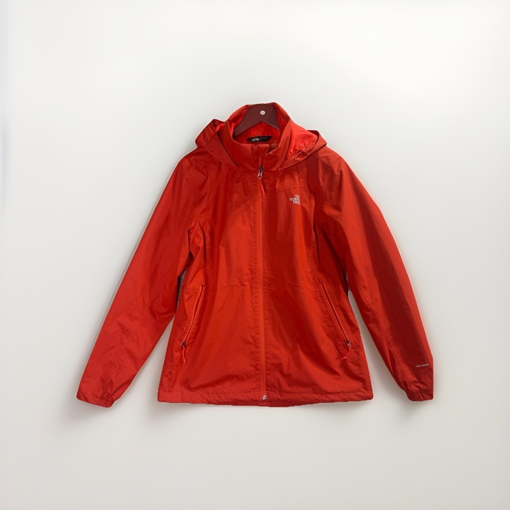 The North Face Womens Full Zip Dryvent Hooded Climb Light Jacket Red Orange Sz L